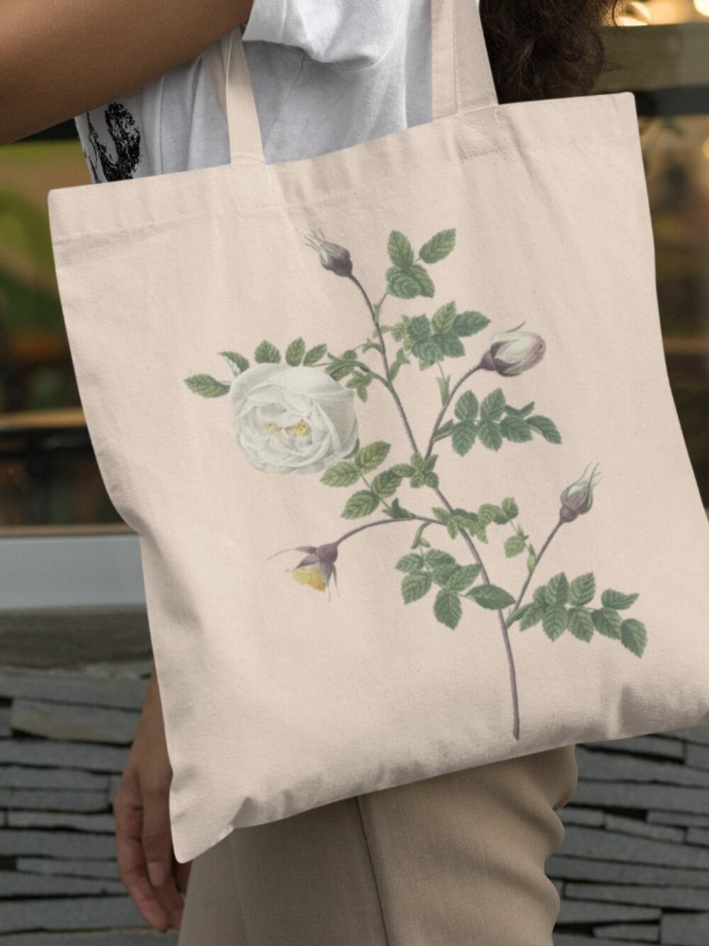 Rose Vintage Floral Print Graphic Canvas Tote Bag